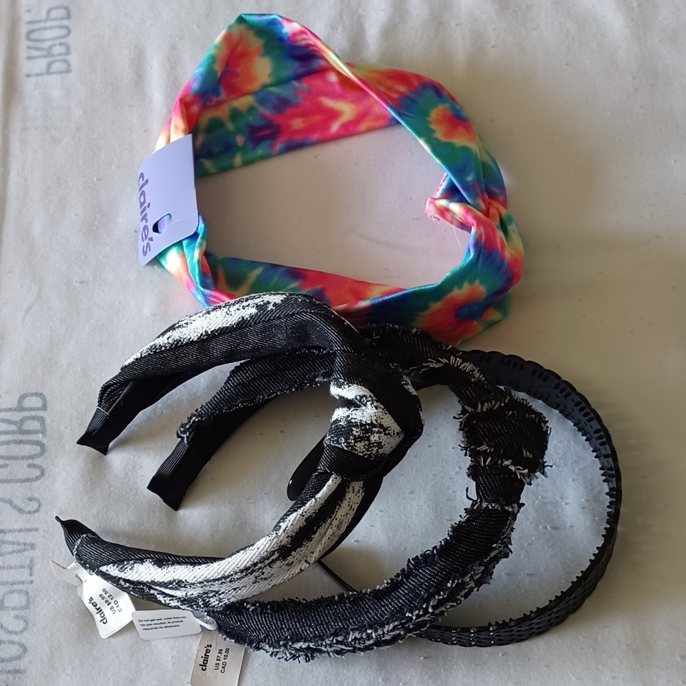 Claire's Tie-Dye and Black Headband Bundle NWT - Picture 3 of 4